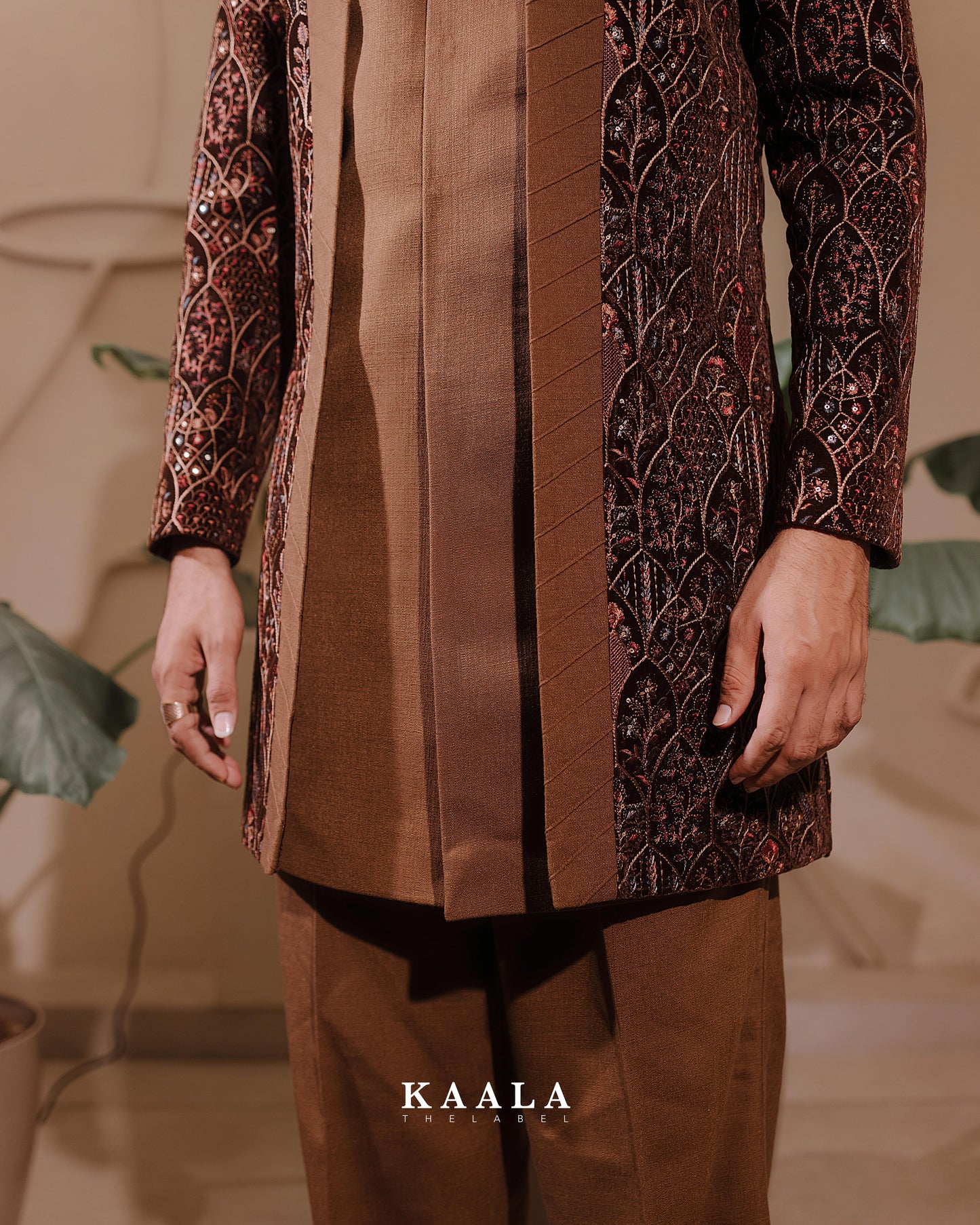 Brown motif Embroidered Indo Set