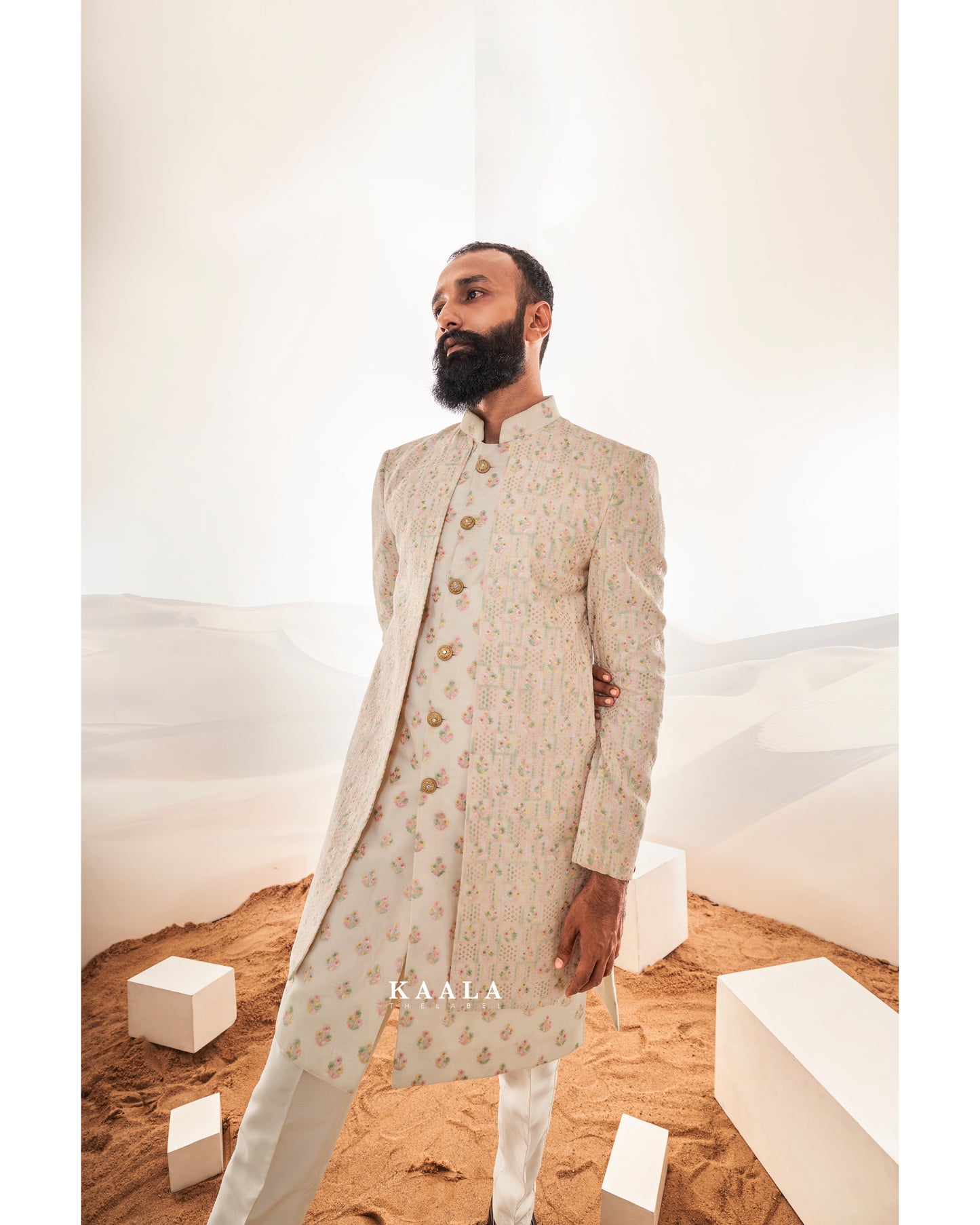 Ivory Pintucked Embroidered Indo set